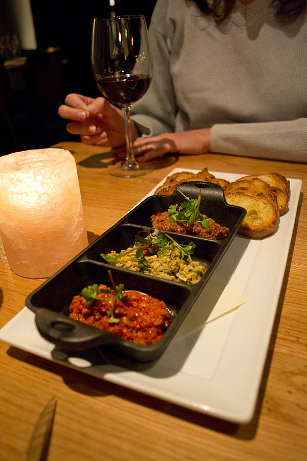 Off The Menu At Grange In Sacramento California Vegan Restaurants Crostini With Roasted Red Bell Pepper Artichoke And Olive Tepanade Spreads